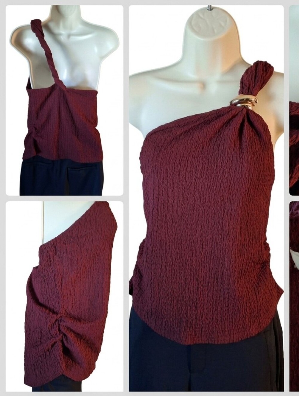 H&M One-Shoulder Burgundy Camisole with Ring Accent